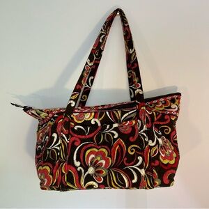 Vera Bradley Puccini Tote Bag Purse Brown Yellow Pink White Pockets Large